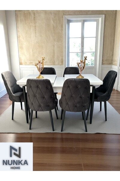 NUNKA HOME Şato Serisi Mutfak ve Salon Yemek Masası Takımı +6 Sandalyeli Antr...