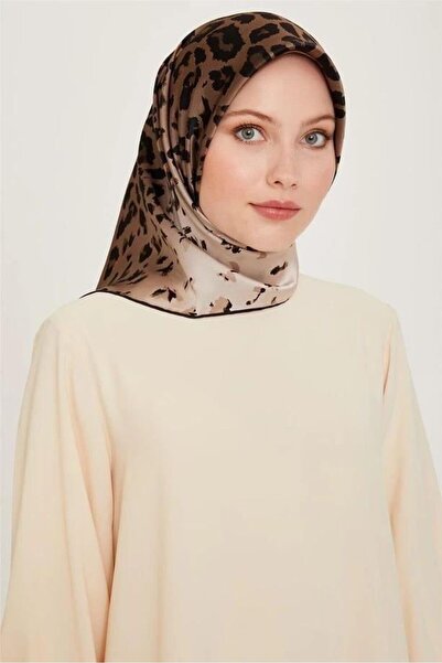 Armine Sura Silk Scarf Mink, Black Leopard Pattern