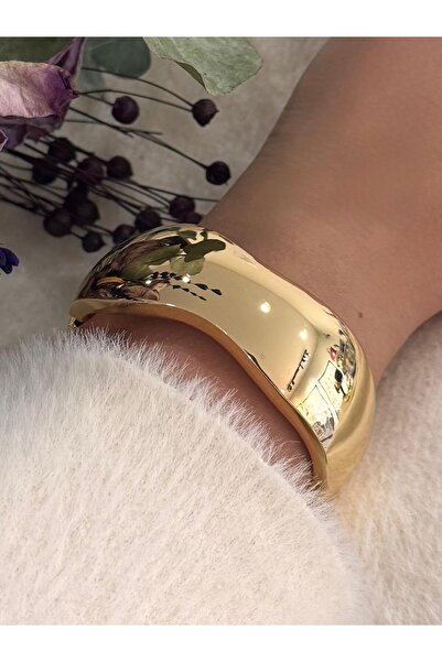 My Life Accessory Gold Renk Parlak Yüzey Modern Tasarım Kadın Çelik Kelepçe B...