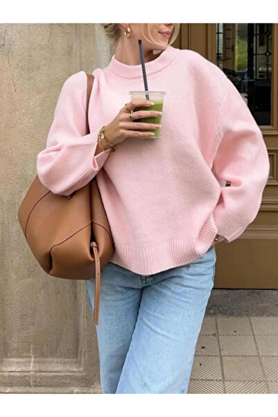 timur örme Bisiklet Yaka Triko Kazak - Toz Pembe ( ÖS )