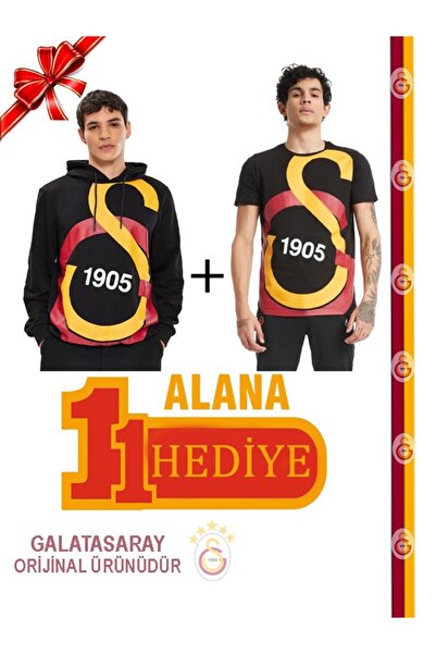 Galatasaray تي شيرت أسود بشعار كبير أصلي مع هدية
