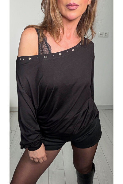 ABBRA Women's Blouse with Eyelet Detail at the Neck