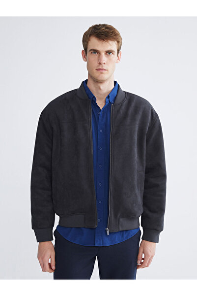 LC Waikiki Anthracite Comfortable Fit College Collar Men's Suede Coat