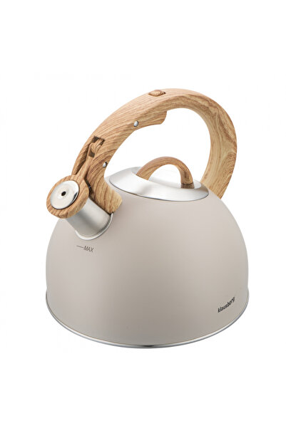 Klausberg KB 7913 Whistling Kettle, 2.5 l, Wood-effect handle, Induction, Beige