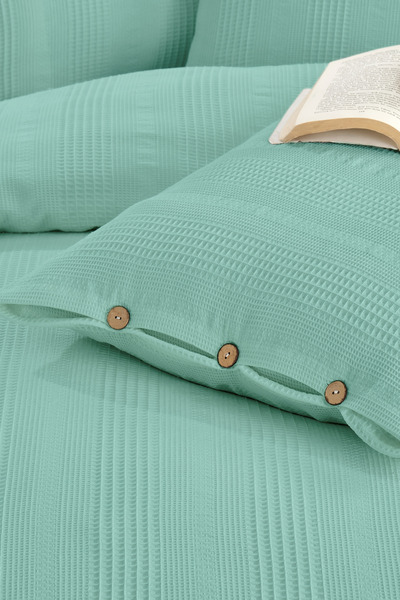 Larispera 100% Cotton Single Pique Bedspread Set with Border + 1 Buttoned Pil...