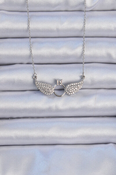 blackpure 316L Steel Chain Silver Color Winged Solitaire Necklace