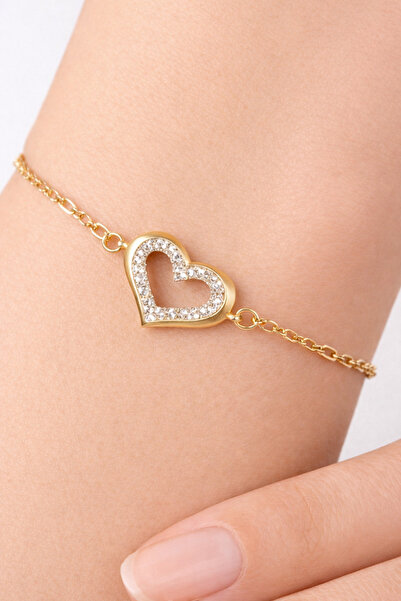 femline Gold Color Heart Figured Stone Bracelet