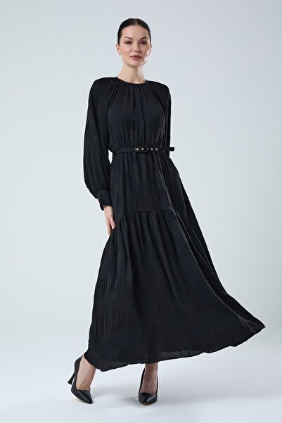 Jupe Kadın Piliseli Kemerli Elbise 7263