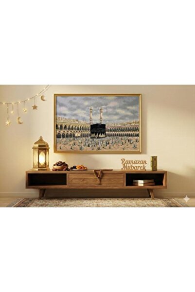 Believe KABE UMRE HAC ZİYARETİ JAKARLI DOKUMA GOBLEN DEKORATİF ÇERÇEVESİZ PAN...