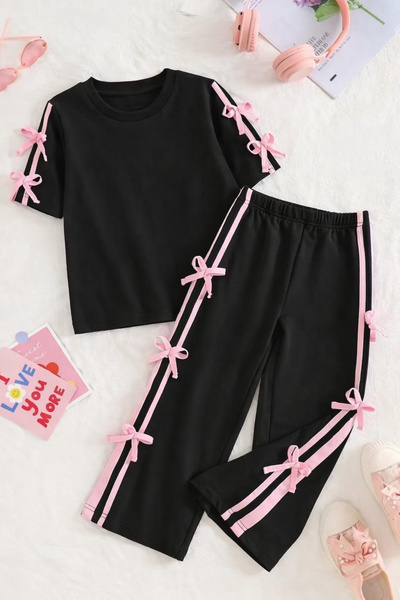 Machetta Children's New Bow T-Shirt-Sweatpants Set