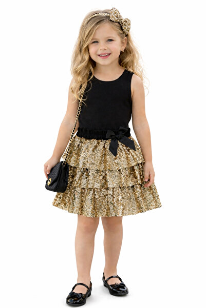 Moonbelle Gold Shine Altın Kız Çocuk Payetli Katlı Astarlı Etek – Özel Gün & ...