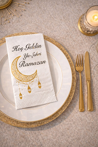 DİVAYS 25’li Hoş Geldin Ramazan Yazılı Konuşan Sunumluk Dekoratif Motto Peçete