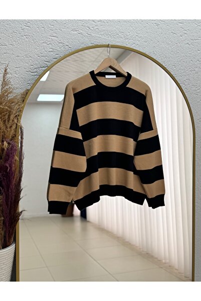 MİHRA STORE Sevim Thick Striped Knit Sweater-Zi̇5268 Black