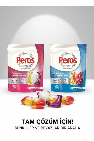 Peros Pratik Matik Tek kapsül komple çözüm Beyazlar ve Renkliler (26+26) 52 t...