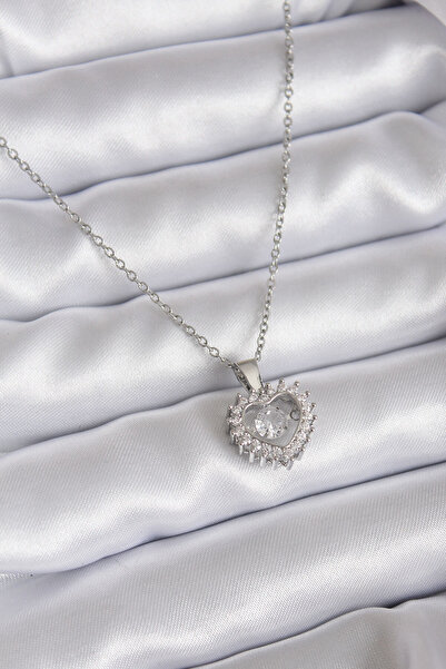 blackpure 316L Steel Chain Silver Color Zircon Stone Heart Model Women's Neck...