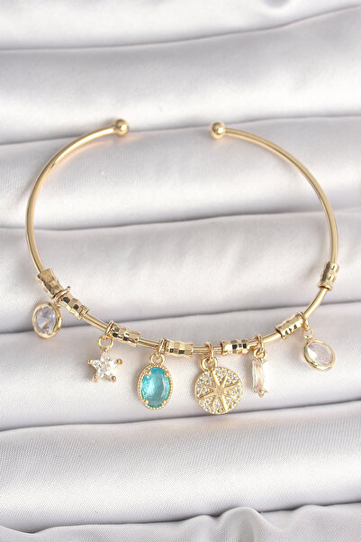 blackpure Brass Gold Color Hanging Zircon Stone Detailed Compass Figure Charm...