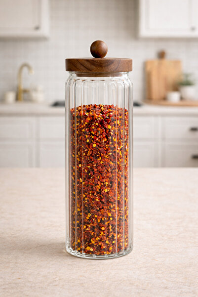 Kitchen Way Acacia Gasket Lid Striped Borosilicate 1500ml Jar Kw-764