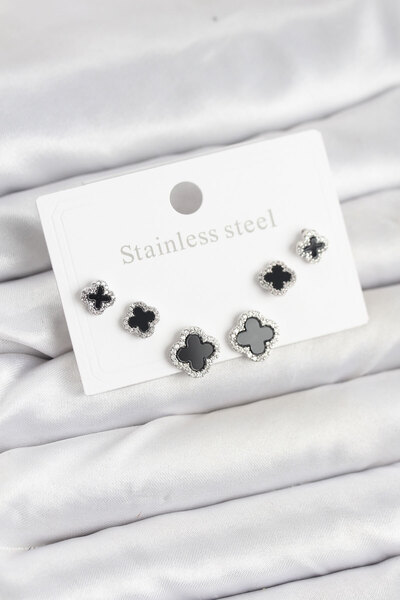 Mustran طقم أقراط نسائية من الفولاذ 316L بلون فضي مع حجر الزركون على شكل ورقة...