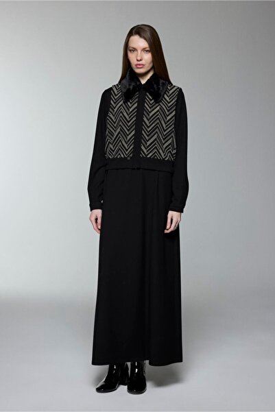 Zühre Kürk Yaka Desenli İkili Takım TK-1698