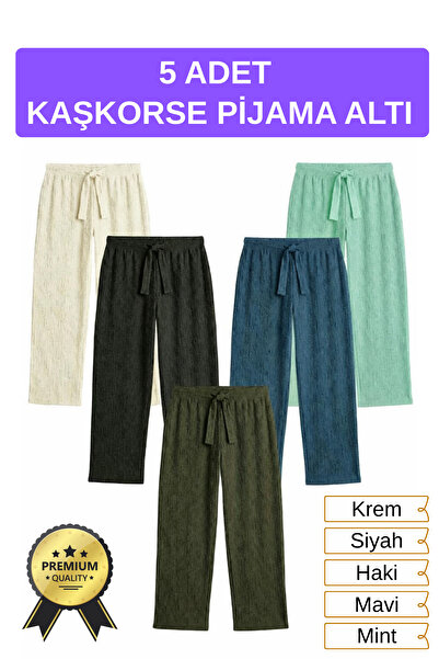 Organik Yolda 5 Pieces Ribbed Knit Pajama Bottoms 5 Different Colors