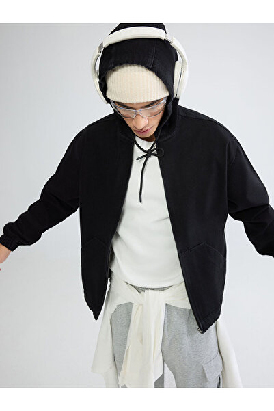 LC Waikiki Black Comfortable Fit Hooded Men's Jean Coat