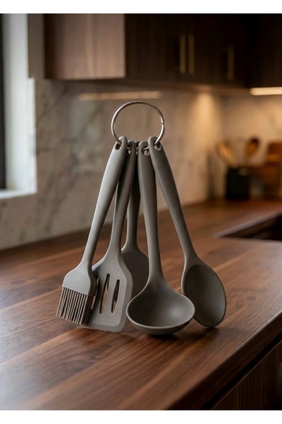 CEZVE HOME Heat Resistant 5-Piece Gray Silicone Serving Set with Hanger - Fir...