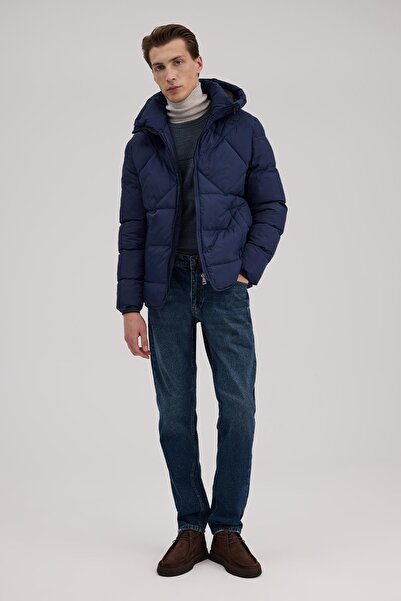 Jakamen Geacă pufă cu glugă, croială confortabilă, albastru marin