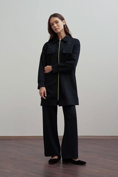 ALLDAY Costum cu pantaloni negri cu textură moale și fermoar