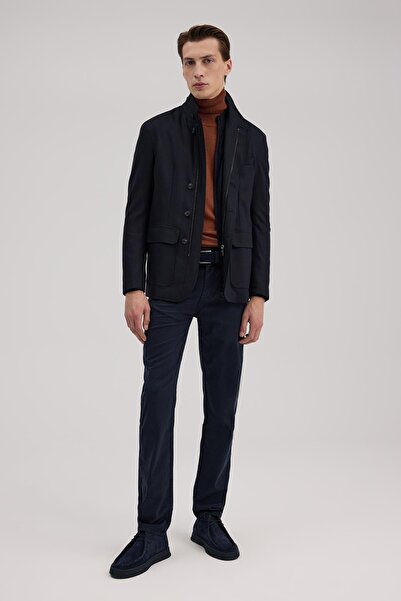 Jakamen Lacivert Slim Fit Hakim Yaka Patlı Ceket