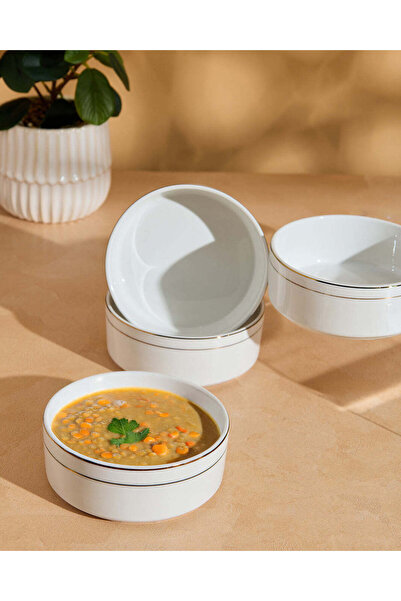 REDTAG طقم أوعية شوربة بيضاء بحافة ذهبية - 4 قطع