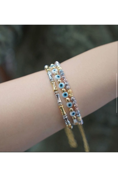 mibrillo 3-Piece Beaded Bracelet (Double-Colored Bone Bracelet. Evil Eye Bead...