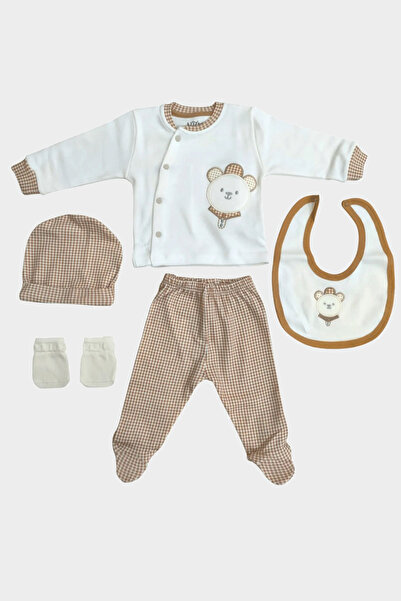 Aziz Bebe Erkek Bebek Animal Desenli % 100 Pamuk 5' Li Hastane Çıkış Seti 0 A...
