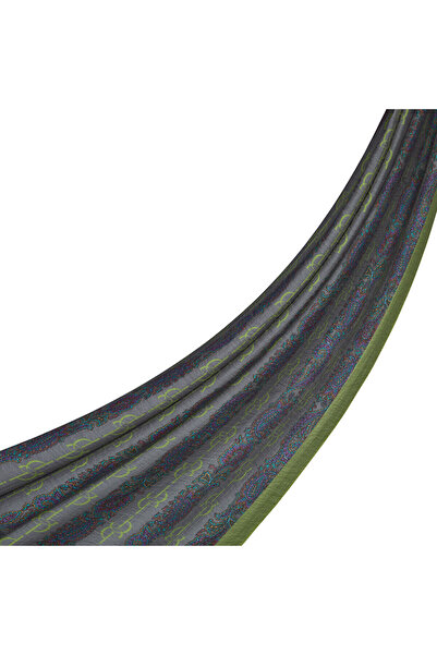 ipekevi رائحة الصنوبر - شال تينسل منقوش بنمط مونوغرام أخضر مدخن