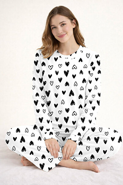 kuzey homewear Νέο Σετ Πιτζάμες Μαύρη Καρδιά