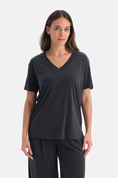 Dagi Black V-Neck Basic T-Shirt