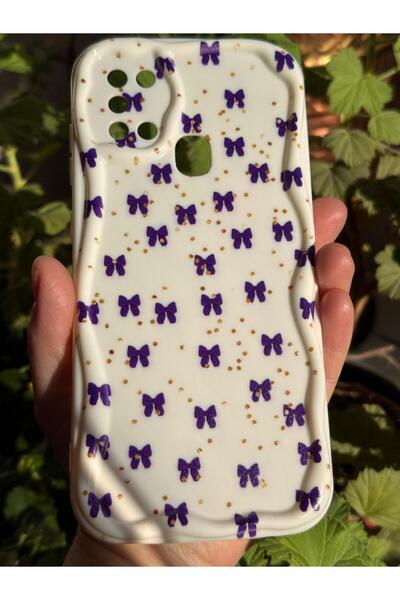yuscerham Samsung Galaxy A21S Uyumlu Mor Fiyonk Desenli Yumuşak Silikon Kılıf
