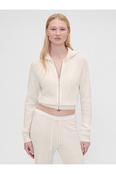 GAP Kadın Kırık Beyaz × Summer Fridays CashSoft Waffle Crop Sweatshirt