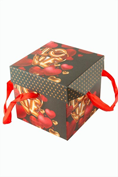 Bijuteri Net صندوق هدايا مربع لامع مكتوب عليه الحب 22 سم