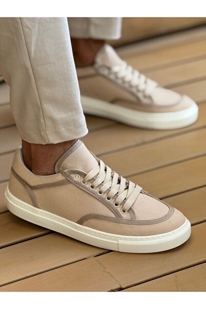 Lucy Shoes Yg2505 Men's Casual Lace-Up Linen Sports Sneaker Shoes Kbt - Beige