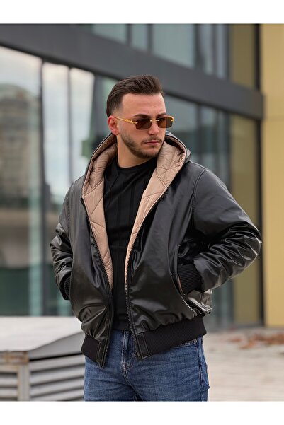 KINGAF Men's Reversible Leather and Quilted Coat