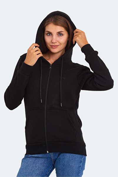 Slazenger Comfortable Women's Black Sweatshirt with Hood and Pockets