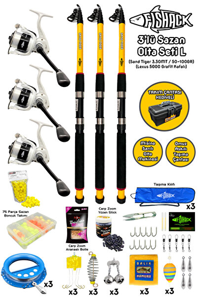 Fishack Tam Takım Sazan Olta Seti - 3'lü Set - L - 3.30MT/50-100GR