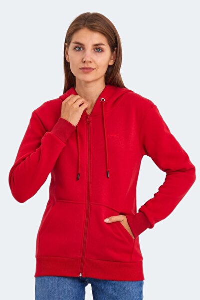Slazenger Women's Hooded Comfortable Red Sweatshirt with Pockets Red