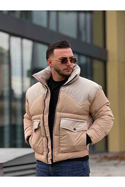 KINGAF Men's Front-Plaqued Puffer Jacket