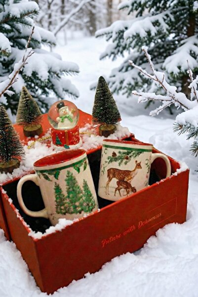 DEKOMUS Winter Cozy Collection Special Boxed Set of 2 Mugs, Snow Globe & Pine...