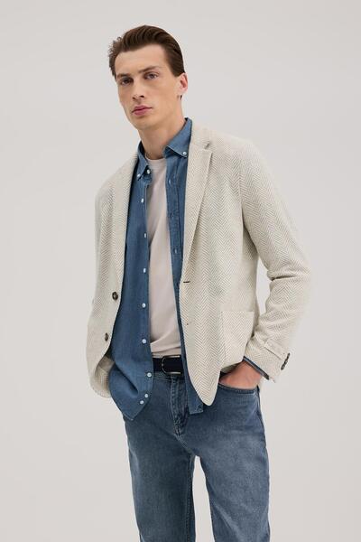 Jakamen Γκρι σακάκι στενής γραμμής με μονό γιακά και σχέδιο