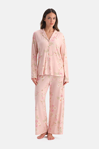 Dagi Flowered Sirrovi̇skon Shirt and Pants Set