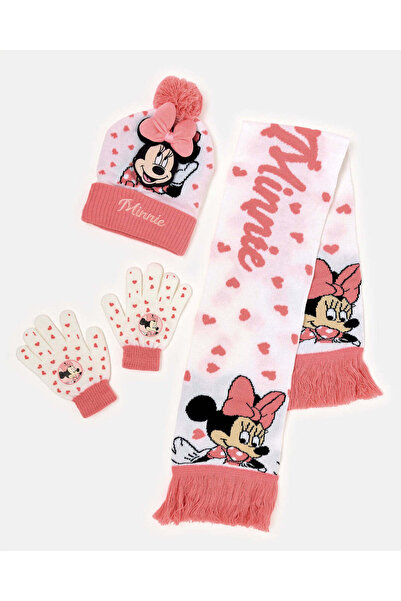 REDTAG Girls Pink Minnie Mouse Print Scarf Set (3 Piece)