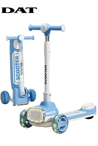 DAT سكوتر للأطفال بثلاث عجلات مزود بأضواء LED وموسيقى، قابل للطي ومقبض قابل ل...