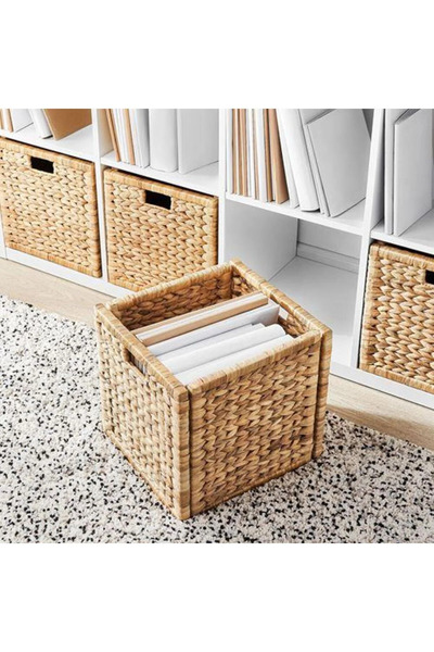 ELZEY HOME Ψάθινο Πλεκτό Τετράγωνο Πτυσσόμενο Καλάθι 32Χ32 εκ. Φυσικό